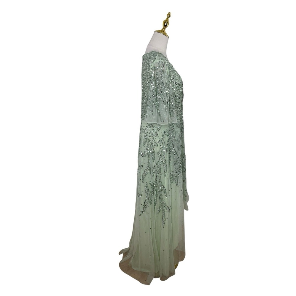 Mac Duggal 93681 Sage Sequin Butterfly Sleeve High Low Dress Size 12 $498 - Picture 6 of 7